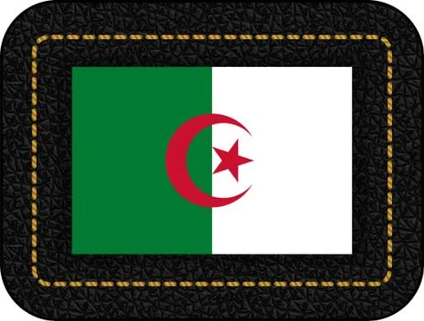Flag of Algeria. Vector Icon on Black Leather Backdrop. Ratio 2:3 Stock Illustration