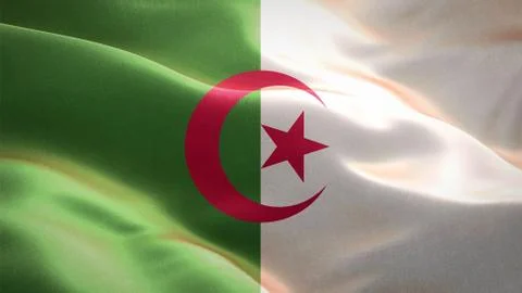 Flag of Algeria waving in the wind. 3D Waving flag design. Stock Illustration