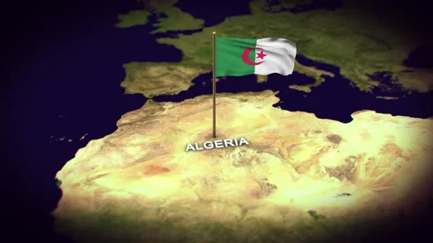 The Flag of Algeria on the World Map, Algeria map with flag 3d animation Stock Footage 289639820