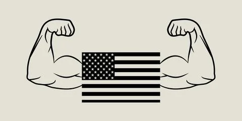 Flag american and hands biceps in flat design Stock Illustration
