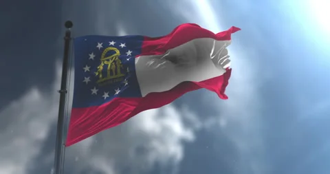 Flag of american state of Georgia waving with a cloudy sky. Loop. Slow Motion Stock Footage 340067896