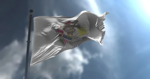 Flag of american state of Illinois waving with a cloudy sky. Loop. Slow Motion Stock Footage 340067925