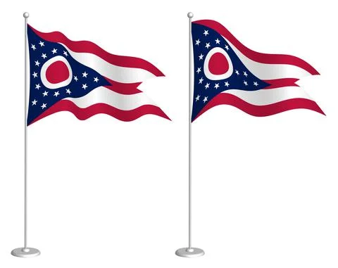 Flag of american state of Ohio on flagpole waving in wind. Holiday design Stock Illustration