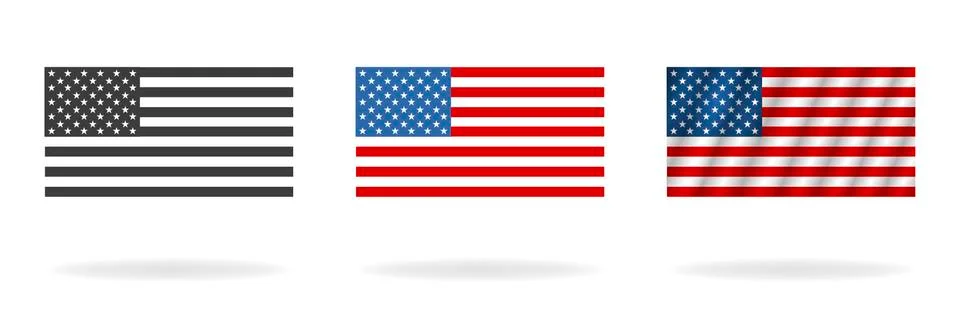 Flag american in three styles. Flags isolated on white background. Vector Stock Illustration