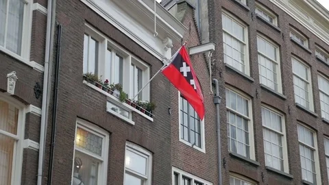 The flag of Amsterdam, the official flag Stock Footage 74162745