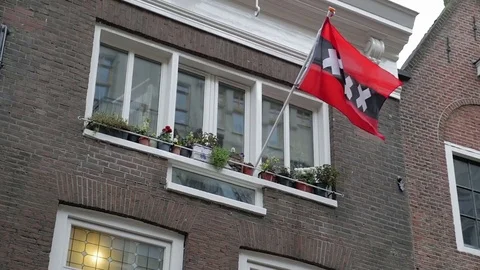 The flag of Amsterdam, the official flag Stock Footage 74162831