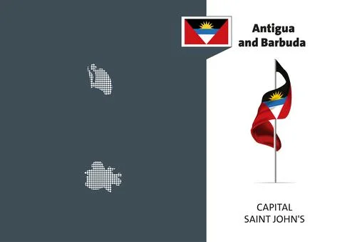 Flag and a dotted map of Antigua and Barbuda on white background. Stock Illustration