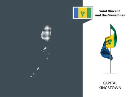 Flag and a dotted map of Saint Vincent and the Grenadines on white background. Stock Illustration