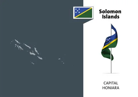 Flag and a dotted map of the Solomon Islands on white background. Stock Illustration
