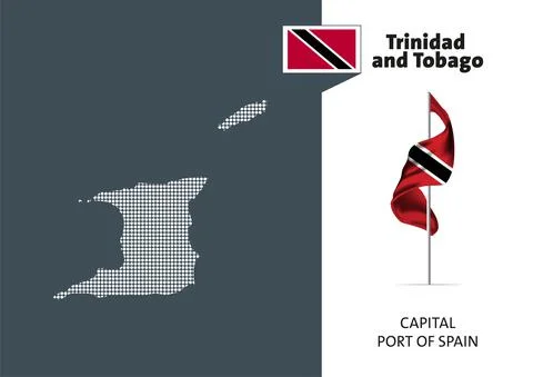 Flag and a dotted map of Trinidad and Tobago on white background. Stock Illustration