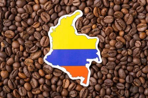 Flag and map of Colombia in roasted coffee beans Stock Photos