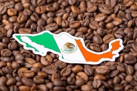 Flag and map of Mexico in coffee beans Stock Photos