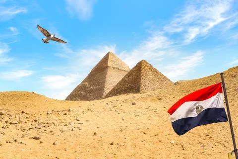 Flag and pyramids Stock Photos