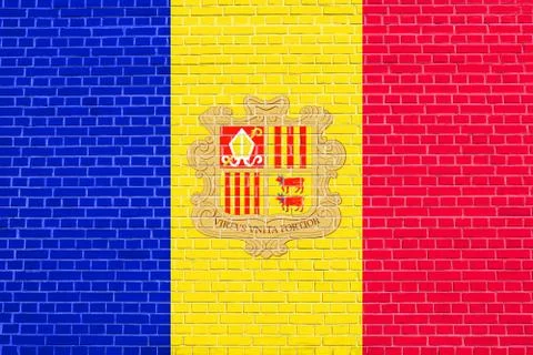 Flag of Andorra on brick wall texture background Stock Illustration