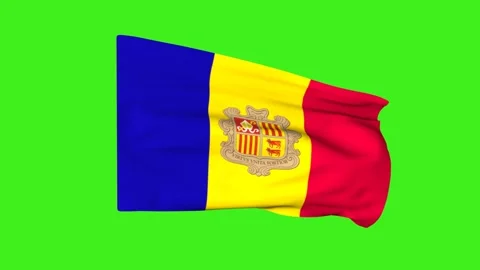 Flag of Andorra on a green screen. 3D animation. Stock Footage 283987777
