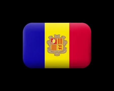 Flag of Andorra. Matted Vector Icon and Button. Rectangular Shape Stock Illustration