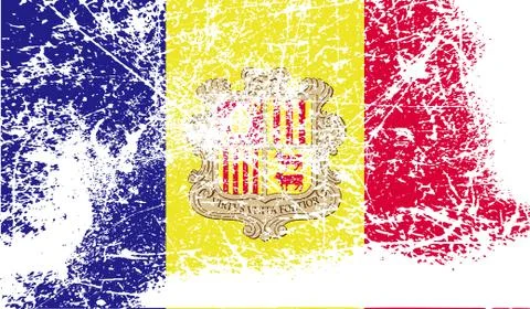 Flag of Andorra with old texture. Vector Stock Illustration