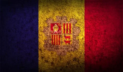 Flag of Andorra with old texture. Vector Stock Illustration