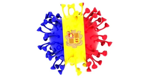 Flag of Andorra on Seamless looping 3D animation of the covid-19 Corona Virus Stock Footage 166464103