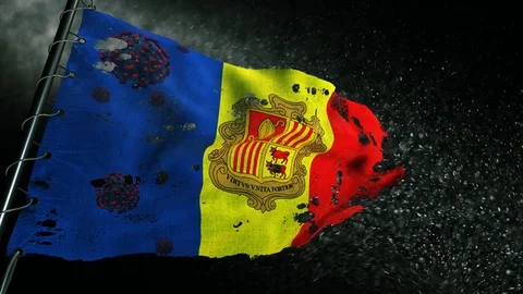The flag of Andorra is torn and marked with the virus of covid-19 . 스톡 동영상 127195093