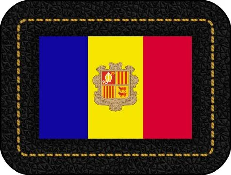 Flag of Andorra. Vector Icon on Black Leather Backdrop Stock Illustration
