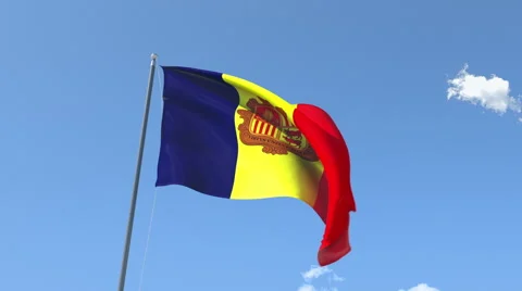 The flag of Andorra Waving on the Wind. Stock Footage 40389077