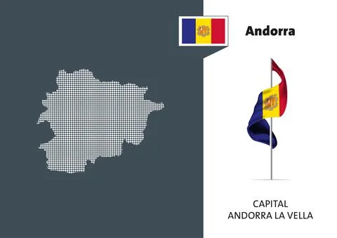 Flag of Andorra on white background. Dotted map of Andorra Stock Illustration