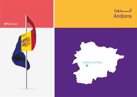 Flag of Andorra on white background with Map Stock Illustration