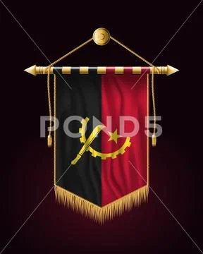 Flag of Angola. Festive Vertical Banner. Wall Hangings with Gold Tassel Stock Illustration
