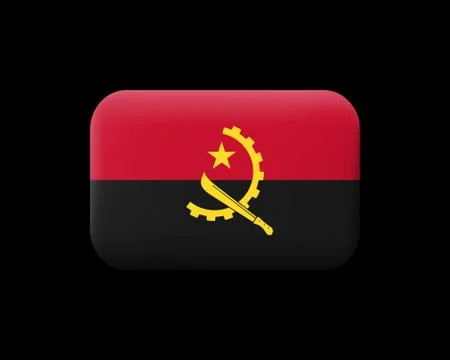 Flag of Angola. Matted Vector Icon and Button. Rectangular Shape with Rounded Illustrazione stock