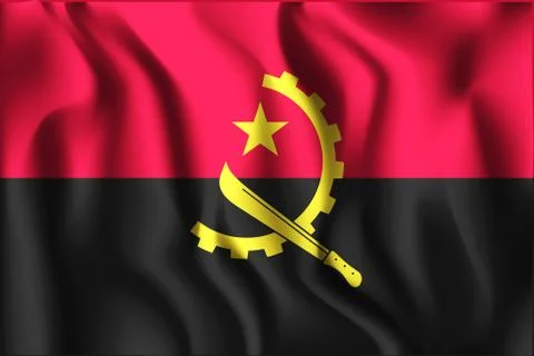 Flag of Angola. Rectangular Icon. Waving Effect. Vector Stock Illustration