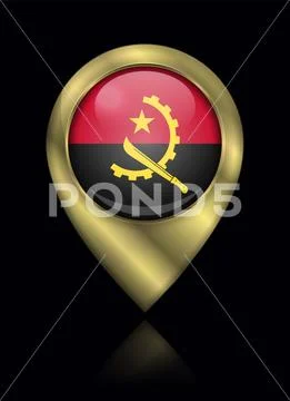 Flag of Angola. Vector Sign and Icon. Location Symbol Shape. Gold Stock Illustration
