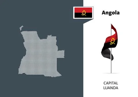 Flag of Angola on white background. Dotted map of Angola Stock Illustration