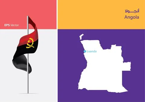 Flag of Angola on white background with Map Stock Illustration
