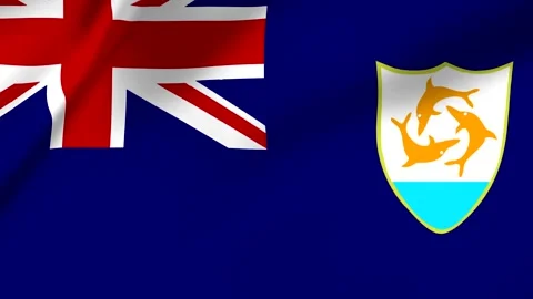 Flag of Anguilla with British colonial emblem and dolphin shield symbol  na.. Видео 343670606