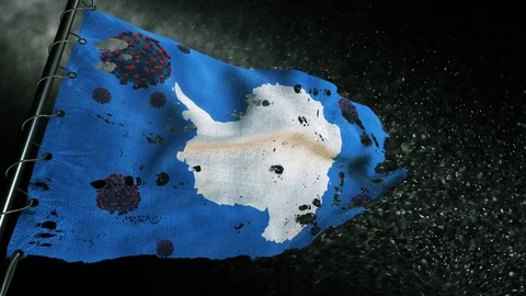 The flag of Antarctica is torn and marked with the virus of covid-19 . Stock-Footage 127195981