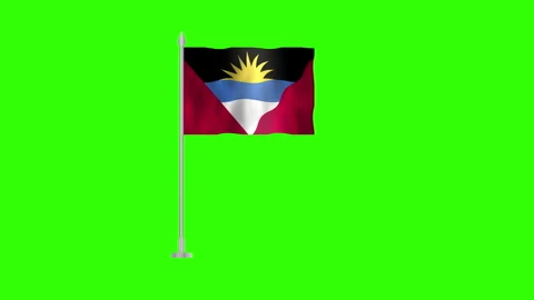 Flag of Antigua Barbuda , Pole flag of Antigua Barbuda on Green screen chro.. Stock Footage 263974544