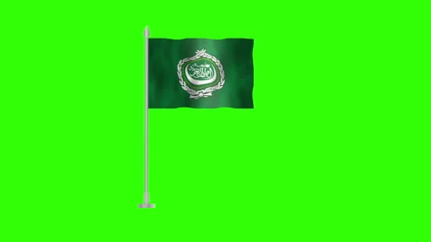 Flag of Arab League, Pole flag of Arab League on Green screen chroma key, A.. Stock Footage 263974600