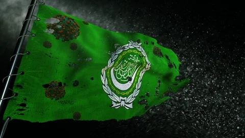 The flag of Arab League is torn and marked with the virus of covid-19 . 動画素材 127195985