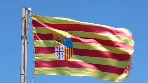 Flag of Aragon, Spain Stock Footage 76614445