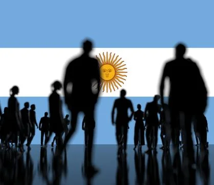 Flag of Argentina and backlit crowd, 3d rendering Stock Illustration