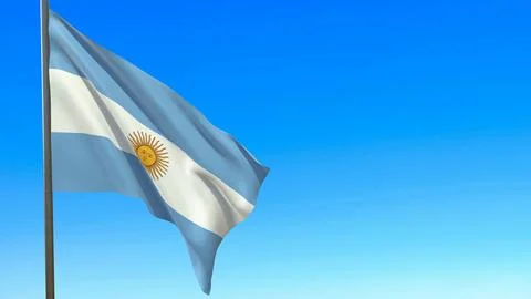 Flag of Argentina waving in the wind on flagpole against the sky 3d-rendering イラスト素材