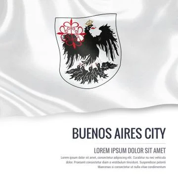 Flag of Argentinian state Buenos Aires City waving on an isolated white bac.. Stock Illustration