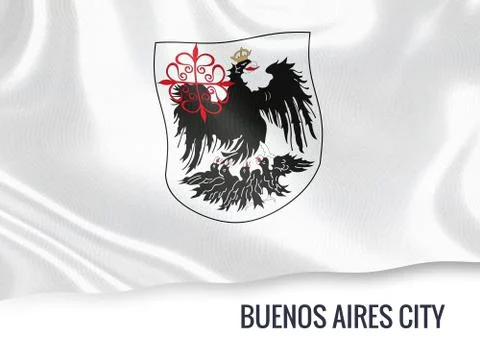 Flag of Argentinian state Buenos Aires City waving on an isolated white bac.. Stock Illustration