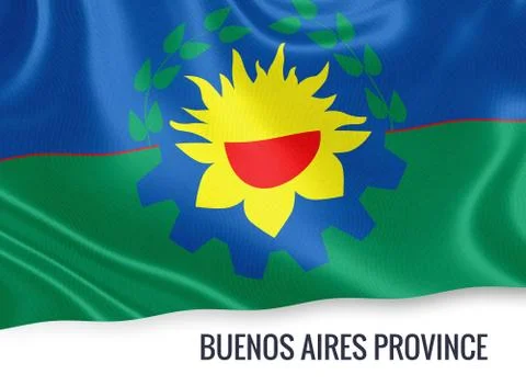 Flag of Argentinian state Buenos Aires Province waving on an isolated white.. Illustrazione stock