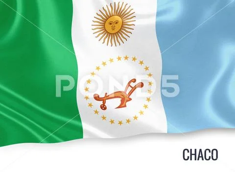 Flag of Argentinian state Chaco waving on an isolated white