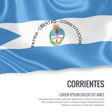 Flag of Argentinian state Corrientes waving on an isolated white background.. Stock Illustration