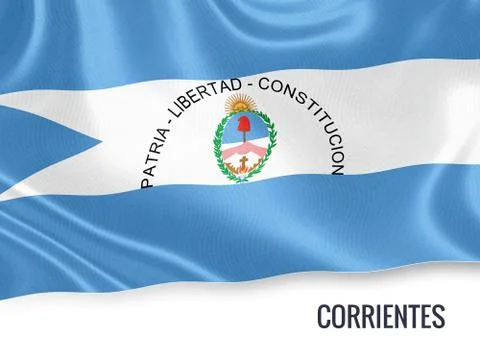 Flag of Argentinian state Corrientes waving on an isolated white background. Illustrazione stock