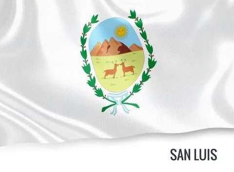Flag of Argentinian state San Luis waving on an isolated white background. Stock Illustration