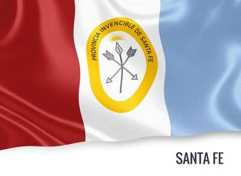 Flag of Argentinian state Santa Fe waving on an isolated white background. Stock Illustration